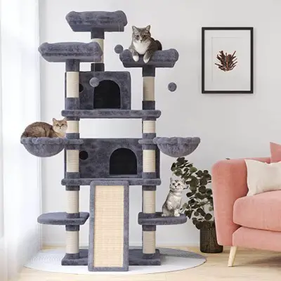 Luxurious Padded Condo and Big Top Perch Sisal-Covered Scratching Posts Climbing Tree for Kittens 55 cm 21.7 Hey-bro Sturdy Cat Tree with Larger Cave 